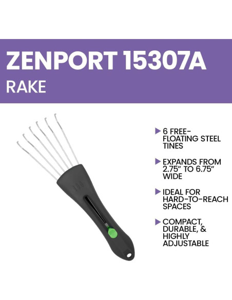 Rastrillo de Mano Expandible Zenport 15307A, Verde, 6 Púas Rastrillo de Mano Expandible Zenport 15307A, Verde, 6 Púas