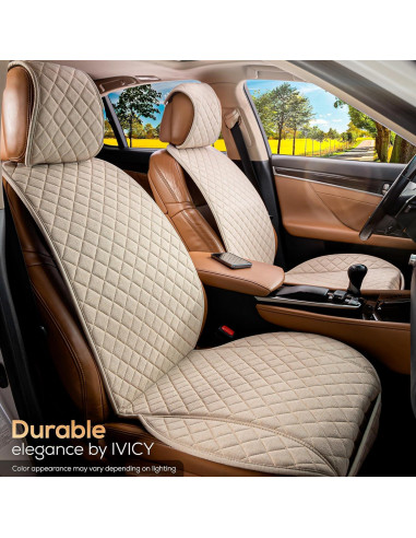 Funda de Asiento de Coche IVICY Beige Lino Antideslizante