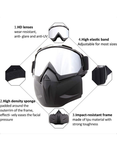Gafas de Motocicleta SPOSUNE con Máscara Desmontable UV400 Gafas de Motocicleta SPOSUNE con Máscara Desmontable UV400