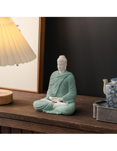 Estatua de Buda de Cerámica Verde 15 cm Houlu Decoración