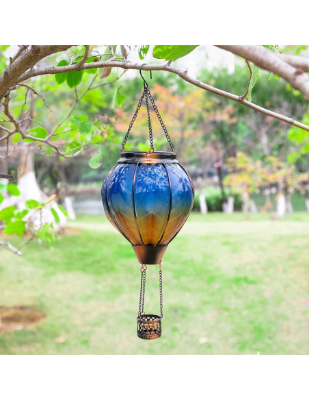 Farol Solar Globo Aerostático Pearlstar Azul y Naranja IP44 Farol Solar Globo Aerostático Pearlstar Azul y Naranja IP44