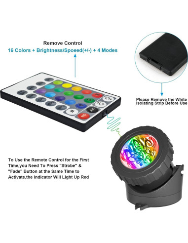 Luz de estanque sumergible T-SUN RGB con control remoto - 3 lámparas