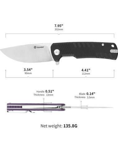 Cuchillo Plegable Ganzo G769-BK Acero D2 Mango G10 20.3cm