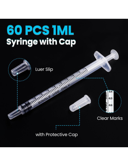 60 Jeringas de 1ml con Tapa TENKAIWICK para Medicamentos 60 Jeringas de 1ml con Tapa TENKAIWICK para Medicamentos
