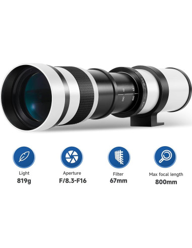 Lente Telefoto JINTU 420-800mm f/8.3 Manual para Canon