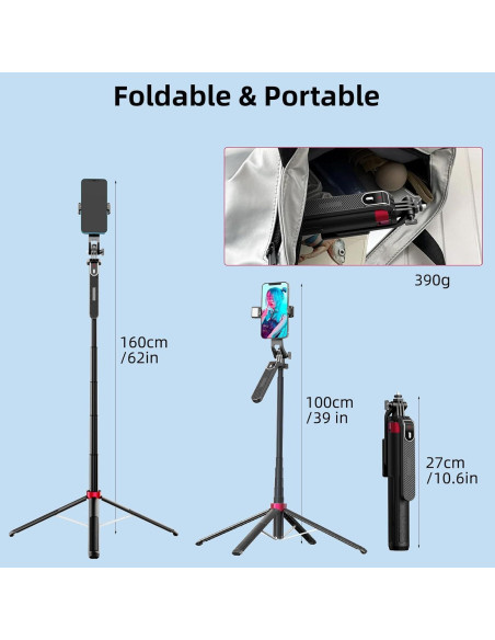 Palo Selfie WOVTE 180 cm con 2 Luces y Control Remoto Palo Selfie WOVTE 180 cm con 2 Luces y Control Remoto