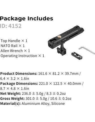 Mango Superior Rotatorio SMALLRIG 4152 con Abrazadera NATO 15kg