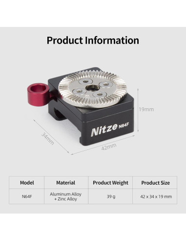 Abrazadera NATO Nitze N64F con roseta ARRI estándar 39g
