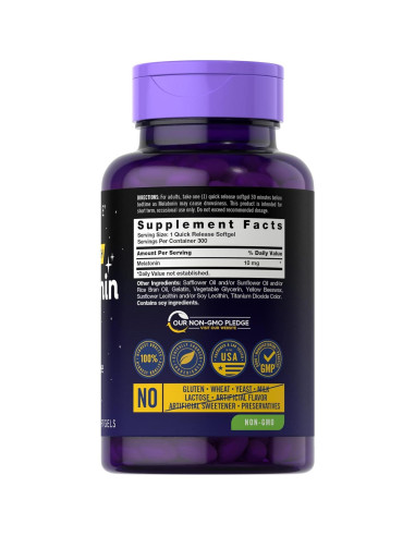 Melatonina 10mg Carlyle 300 Softgels Sin Gluten y OGM