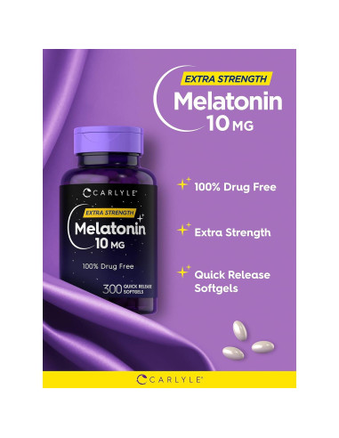 Melatonina 10mg Carlyle 300 Softgels Sin Gluten y OGM