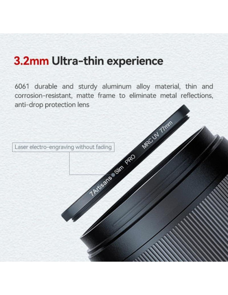 Filtro UV 7artisans MRC 43mm Ultra Delgado Alta Definición Filtro UV 7artisans MRC 43mm Ultra Delgado Alta Definición