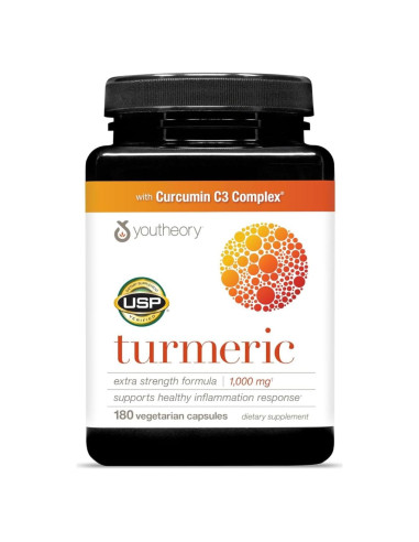 Suplemento de Cúrcuma Youtheory 1000 mg con Pimienta Negra 180 Cápsulas