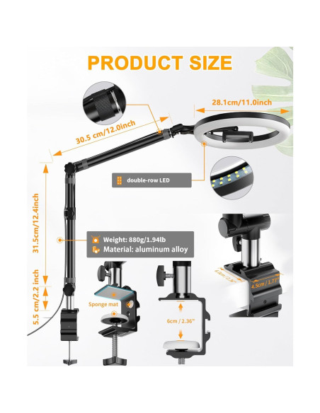 Luz de Anillo LED LUOLED RF50 con Soporte para Teléfono 1.18kg Luz de Anillo LED LUOLED RF50 con Soporte para Teléfono 1.18kg