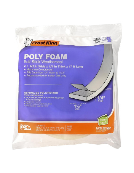 Cinta de sellado de clima Frost King L344H 3.81cm x 0.64cm x 5.18m Cinta de sellado de clima Frost King L344H 3.81cm x 0.64cm x 5.18m