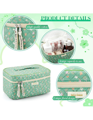 Bolsa de Maquillaje Zeyune 2 Pcs Algodón Acolchada Verde