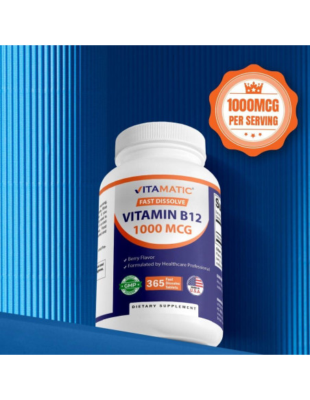 Vitamatic Vitamina B12 1000 mcg 365 Tabletas Sabor Frutos Rojos Vitamatic Vitamina B12 1000 mcg 365 Tabletas Sabor Frutos Rojos