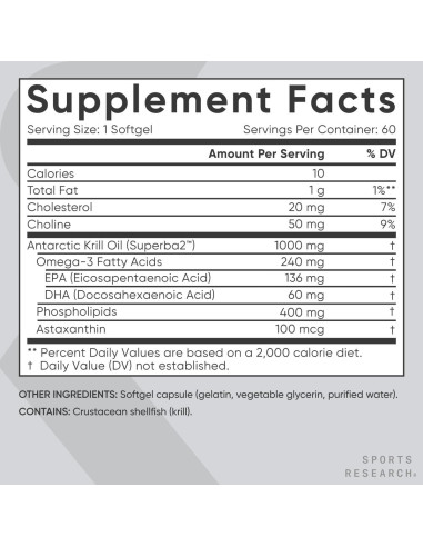 Aceite de Krill Antártico Omega 3 1000mg Sports Research - 60 Cápsulas