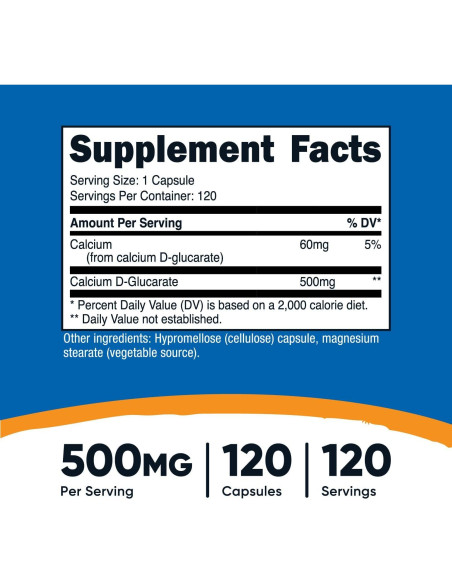 Suplemento Nutricost Glucarato de Calcio D 500mg 120 Cápsulas Suplemento Nutricost Glucarato de Calcio D 500mg 120 Cápsulas