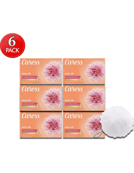 Jabón Caress Daily Silk con Esponja de Baño - 6 Piezas Jabón Caress Daily Silk con Esponja de Baño - 6 Piezas