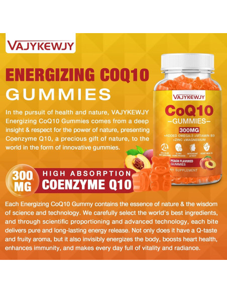 Gomitas CoQ10 300 mg Veganas - 120 Unidades con Omega-3 y Zinc Gomitas CoQ10 300 mg Veganas - 120 Unidades con Omega-3 y Zinc