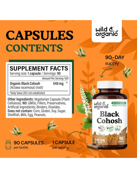 Cápsulas de Cohosh Negro Silvestre y Orgánico 90 Caps - Apoyo Salud Mujer Cápsulas de Cohosh Negro Silvestre y Orgánico 90 Caps - Apoyo Salud Mujer