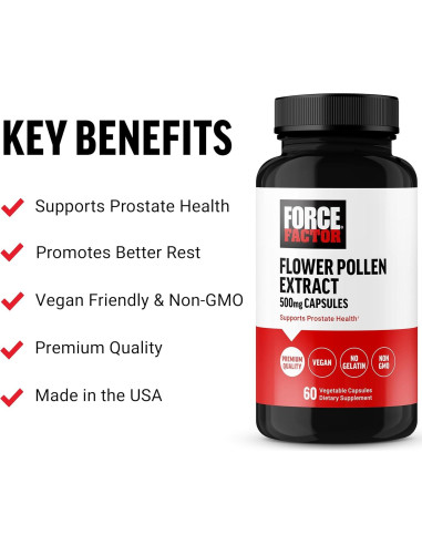 Suplemento de Polen de Flores Force Factor 500mg 60 Cápsulas Veganas