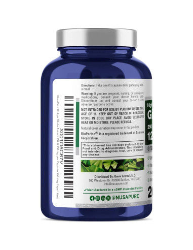 Extracto de Ginkgo Biloba NusaPure 250 mg 200 Cápsulas Veganas