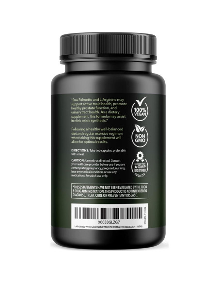 L-Arginina 500mg + Palma Enana 500mg - Suplemento Vegano 60 Cápsulas L-Arginina 500mg + Palma Enana 500mg - Suplemento Vegano 60 Cápsulas