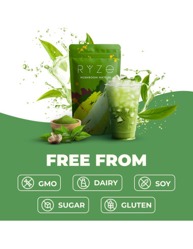 RYZE SUPERFOODS Matcha Orgánico con 6 Hongos Adaptogénicos 30 Porciones