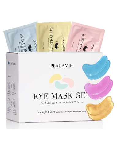 Parches para Ojos LIYALAN - 30 Pares con Ácido Hialurónico y Oro 24K