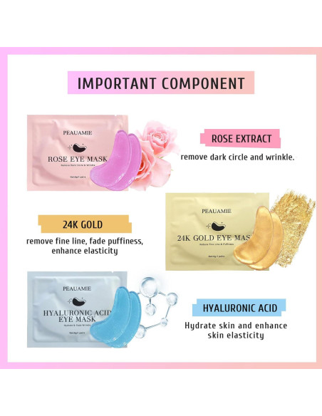 Parches para Ojos LIYALAN - 30 Pares con Ácido Hialurónico y Oro 24K Parches para Ojos LIYALAN - 30 Pares con Ácido Hialurónico y Oro 24K
