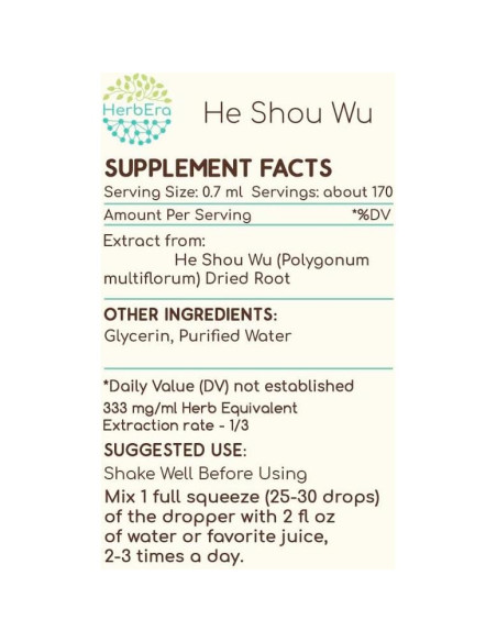 Extracto Herbal He Shou Wu 118 ml Hebera - Sin Alcohol, Natural Extracto Herbal He Shou Wu 118 ml Hebera - Sin Alcohol, Natural