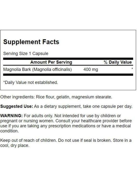 Suplemento Antioxidante Corteza de Magnolia Swanson 400 mg 60 Cápsulas Suplemento Antioxidante Corteza de Magnolia Swanson 400 mg 60 Cápsulas