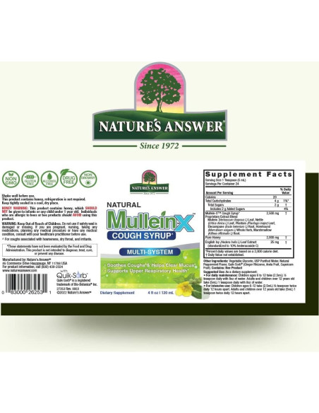 Jarabe para la tos Mullein-X Nature's Answer 120 ml | Alivia moco y garganta Jarabe para la tos Mullein-X Nature's Answer 120 ml | Alivia moco y garganta