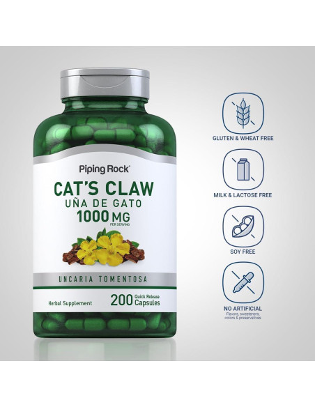 Cápsulas de Una de Gato Piping Rock 1000mg - 200 Unidades - Sin OGM Cápsulas de Una de Gato Piping Rock 1000mg - 200 Unidades - Sin OGM