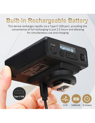 Flash Mini G12 NULBOFU para Cámara, GN12 5600K, Batería 1200mAh