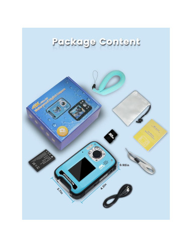 Cámara Submarina YEEIN 4K 48MP Doble Pantalla Impermeable