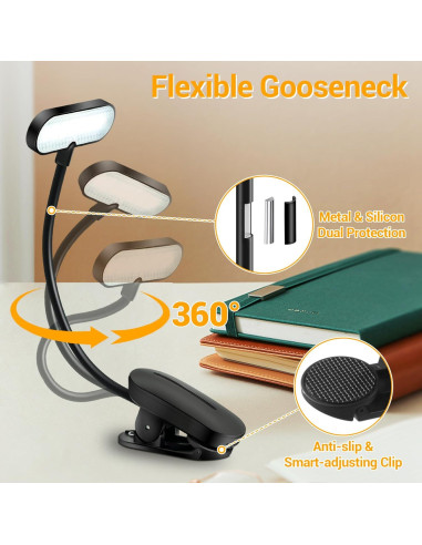 Luz de Libro Recargable TOKXTIK con 3 Modos de Color