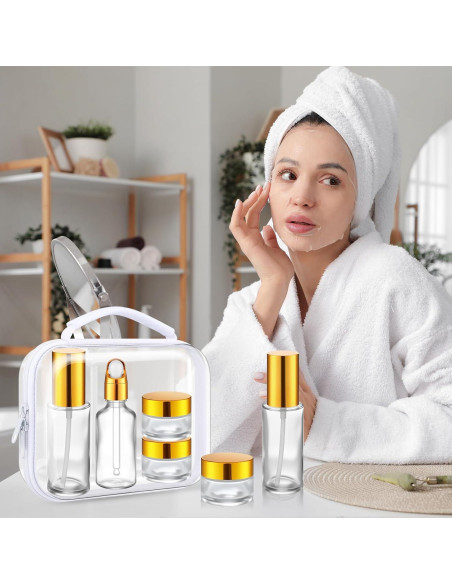 Set de Botellas de Viaje de Vidrio Qiyaz 11 Pcs con Estuche Set de Botellas de Viaje de Vidrio Qiyaz 11 Pcs con Estuche