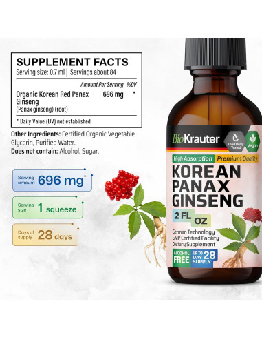 Extracto Líquido de Ginseng Rojo Coreano BIO KRAUTER 60 ml - Vegano