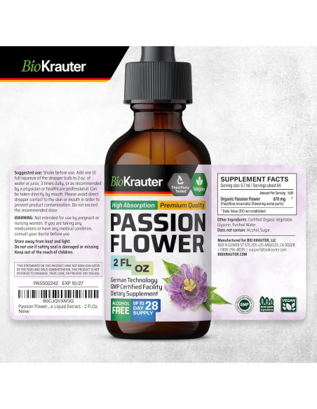 Tintura de Flor de Pasión Bio Krauter 60 ml Vegana Sin Alcohol Tintura de Flor de Pasión Bio Krauter 60 ml Vegana Sin Alcohol