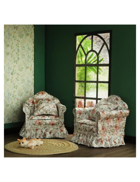 Muebles Miniatura iLAND Sofá Plisado Rosa y Pájaros 2 Pcs Muebles Miniatura iLAND Sofá Plisado Rosa y Pájaros 2 Pcs