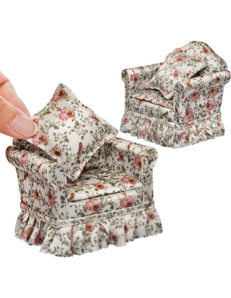Muebles Miniatura iLAND Sofá Plisado Rosa y Pájaros 2 Pcs Muebles Miniatura iLAND Sofá Plisado Rosa y Pájaros 2 Pcs