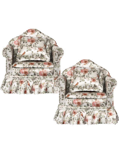 Muebles Miniatura iLAND Sofá Plisado Rosa y Pájaros 2 Pcs Muebles Miniatura iLAND Sofá Plisado Rosa y Pájaros 2 Pcs
