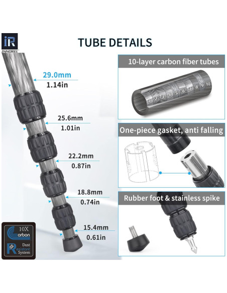 Monopie INNOREL RM285C de fibra de carbono 5 secciones 10kg Monopie INNOREL RM285C de fibra de carbono 5 secciones 10kg