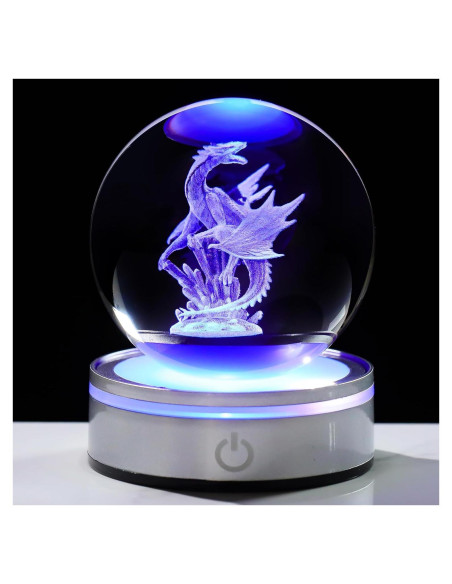 Bola de Cristal 3D Dragón Gótico 8cm Arikyrist con Base LED Bola de Cristal 3D Dragón Gótico 8cm Arikyrist con Base LED