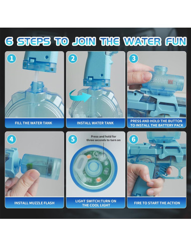 Pistola de Agua Eléctrica ZUANLONG Azul con Luz LED y Alcance 9.75m