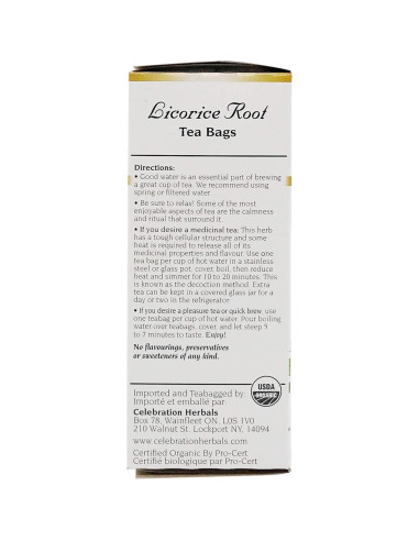 Té de Raíz de Regaliz Orgánico Celebration Herbals - 24 Bolsitas