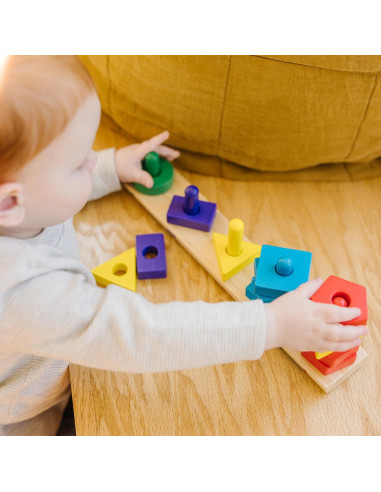 Tablero de Apilar y Clasificar Melissa & Doug - Juguete Educativo de Madera 15 Piezas