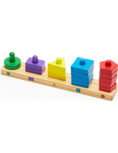 Tablero de Apilar y Clasificar Melissa & Doug - Juguete Educativo de Madera 15 Piezas